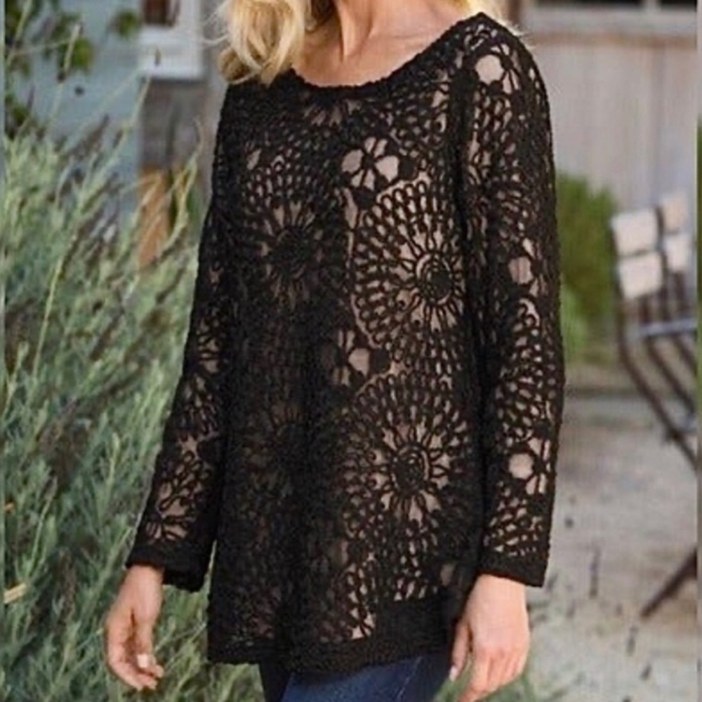 Soft Surroundings Black Supreme Soutache Crochet Tunic Top Sz M